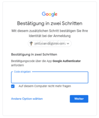 Screenshot von Zwei-Faktor-Authentifizierung bei Google