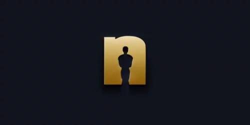 Das goldene Nerdtalk-n auf schwarzem Hintergrund, mit einer Oscar-Silhouette im N